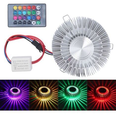 Lámpara de pared LED RGB de aluminio con forma de girasol de 3 W con mando a distancia para dormitorio, mesita de noche, sala de estar, 85-277 V (1/4)