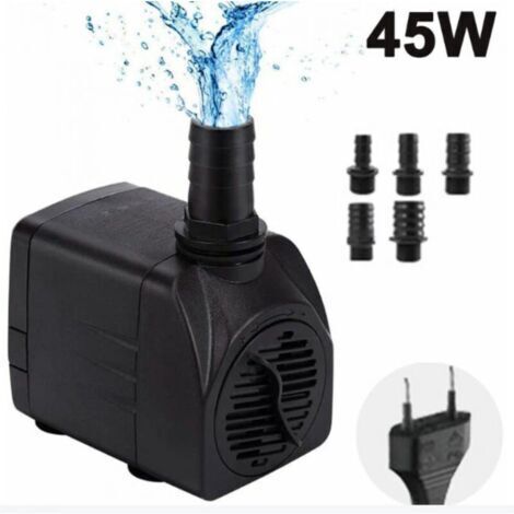 Bomba de agua sumergible, minibomba de agua ajustable (45 W), bomba para estanque/fuente, bomba para acuario ultrasilenciosa, con 5 boquillas. (1/5)