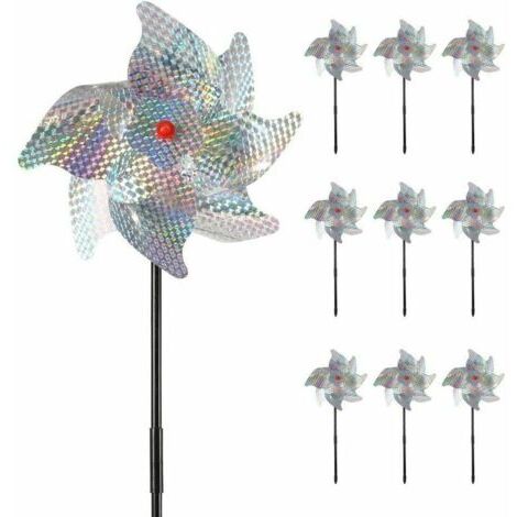Espantapájaros y ahuyentador de aves, repelente de aves (paquete de 10) 5020cm, repelente de aves reflectante con forma de molino de viento que ahuyenta a las aves de jardines, huertos, casas y granja