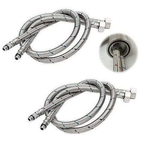 Manguera de conexión G 3/8 DN6 de 80 cm de largo para grifo de agua, rosca de compresión, manguera de agua flexible, 2 piezas (1 par) (1/5)
