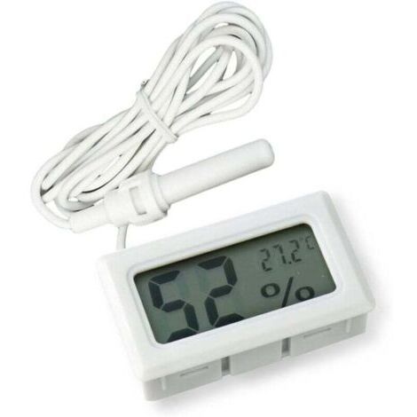 Termómetro higrómetro digital LCD integrado 2 en 1 con sensor externo para acuarios de reptiles e incubadoras de aves de corral - Blanco