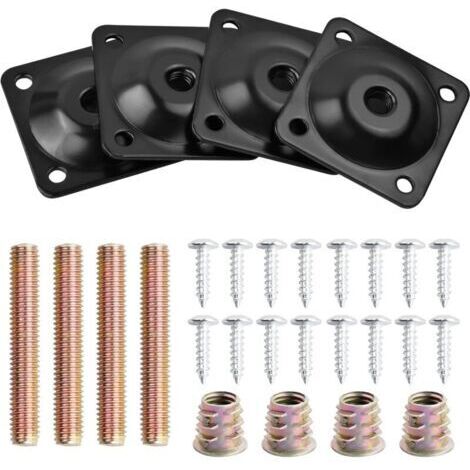 Juego de 4 placas de montaje metálicas para patas con tornillos y pernos, placas de fijación M8 para patas de muebles, soportes de montaje para patas de sofá, patas de mesa, sillón, silla y otros mueb (1/5)