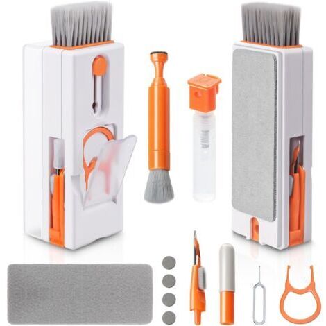 Kit de limpieza de teclado, limpiador multifuncional 11 en 1 para teclados de PC, herramienta de cepillo limpiador de teclado, para tabletas, teléfonos, ordenadores, auriculares, naranja (1/4)