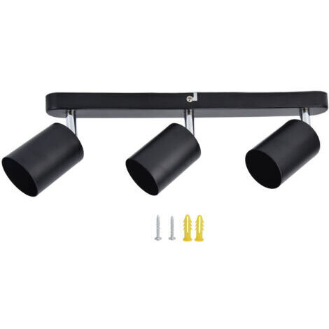 Portalámparas GU10, tipo tira de 3 cabezales, base para lámpara de techo, portalámparas giratorio de 330° para dormitorio y cocina, 85-265V, negro (1/4)