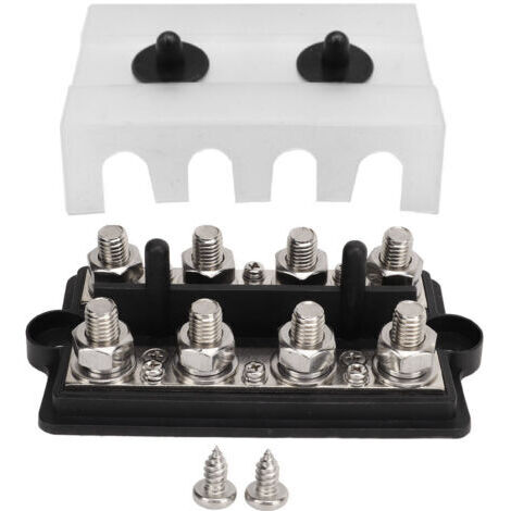 Bloque de distribución de energía para terminales de batería de vehículos recreativos marinos, 2 filas, pines M8, DC12-48V 150A, color negro. (1/4)