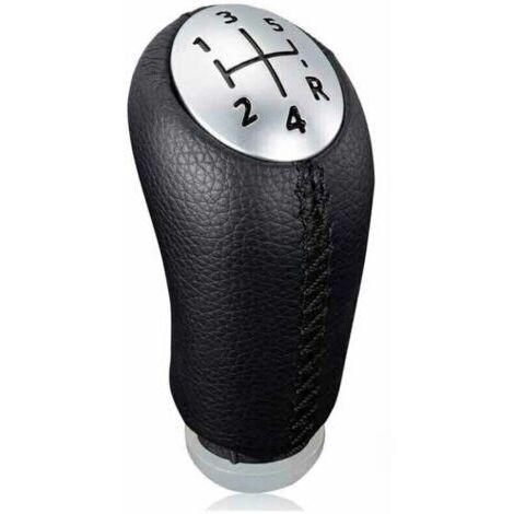 Pomo de palanca de cambios manual de cuero negro para Renault Clio III, Megane 2 y Laguna, con adaptador incluido. (1/5)