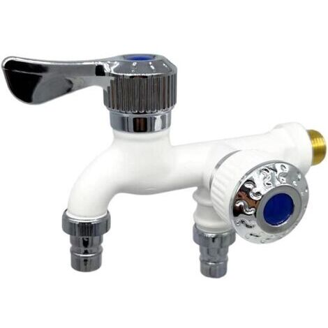 Grifo multifuncional 2 en 1 con dos válvulas, mezclador para lavabo, desviador y separador - Blanco (1/4)