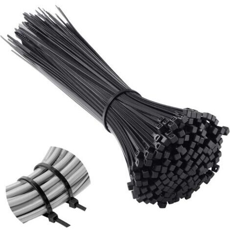 500 bridas para cables de 200 mm x 2,5 mm, bridas profesionales de nailon, abrazaderas para cables de 200 mm, color negro. (1/5)