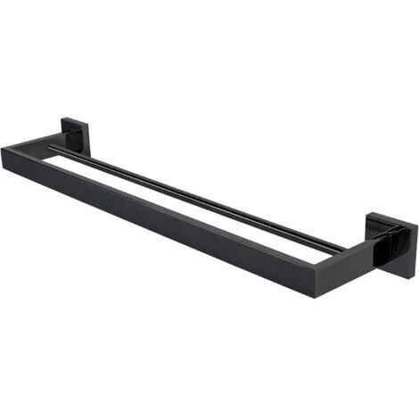Toallero de baño - Montaje en pared, instalación con tornillos - Soporte para toallas, toallero doble, soporte para toallas de acero inoxidable SUS304, apto para baño y cocina (negro, 40 cm) (1/4)
