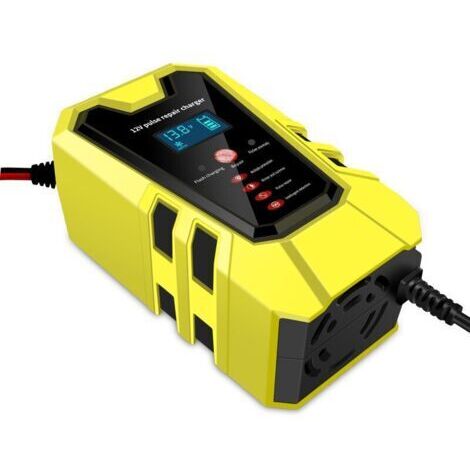 Cargador de batería amarillo de 12 V 6 A para coche, moto y bicicleta. Cargador de batería inteligente para reparación, compatible con baterías de plomo-ácido. (1/5)