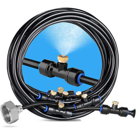 Sistema de nebulización, nebulizador para terraza exterior con adaptador de 25 mm, nebulizador de agua para refrigeración de patio (Color: Negro, Tamaño: 15 m) (1/5)