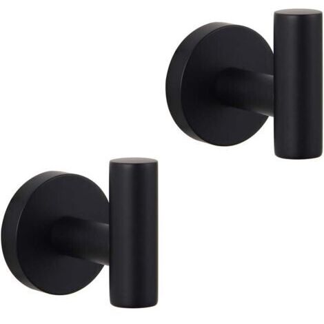 Gancho para abrigos de baño negro mate, acero inoxidable SUS 304, gancho individual para toallas/albornoces, para baño, cocina, estilo hotelero contemporáneo, montaje en pared, paquete de 2 (1/4)