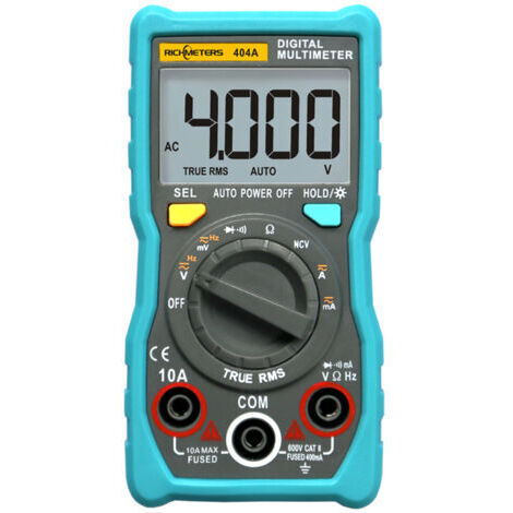 Multímetro digital RICHMETERS 404A, amperímetro de rango automático, True-RMS, inteligente NCV, portátil, 4000 cuentas, pantalla LCD, medición de voltaje y corriente CA/CC de rango automático. (1/4)