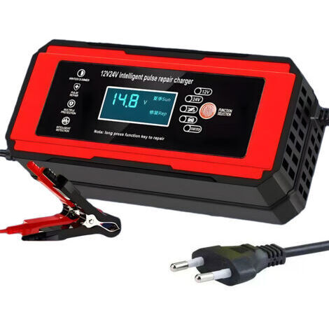 Cargador de batería para coche, motocicleta, 12V/24V 10A, color rojo. Cargador de alta potencia de 12V/24V 10A. (1/5)