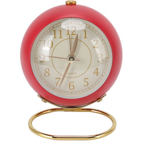 Despertador silencioso retro, decorativo, con base redonda, pequeño despertador de cuarzo con luz nocturna ambiental para dormitorio. (1/4)