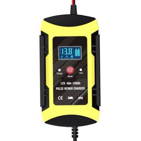 Cargador amarillo de 12 V para baterías de coche y moto, cargador de reparación por impulsos, compatible con baterías de plomo-ácido. (1/5)