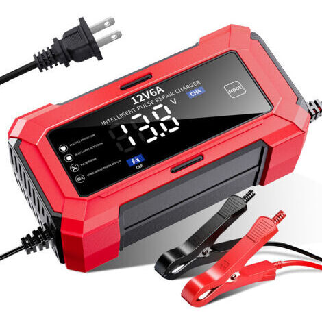 Cargadores de baterías para coche de 12 V y 6 A, color rojo, para baterías de 12,6 V y 14,6 V (litio ternario y fosfato de hierro y litio), y cargadores de 12 V (plomo-ácido). (1/5)