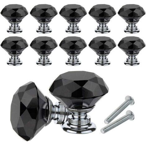 Tiradores de cristal para muebles, 10 tiradores de cristal con forma de diamante, 30 mm, para puertas, cajones y armarios, con tornillos, ideales para el hogar, la oficina, cómodas, cocinas y más (neg (1/4)