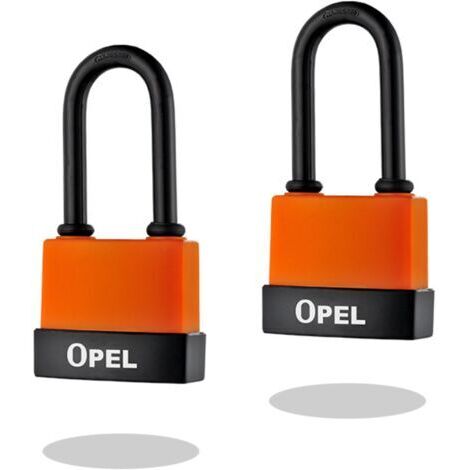 Candado de alta seguridad [con llave] [carcasa de plástico PVC antipolvo] [para exteriores - inoxidable] [paquete de 2] - Ideal para cobertizos, garajes, vallas y puertas, 55 mm de largo, color naranj (1/4)