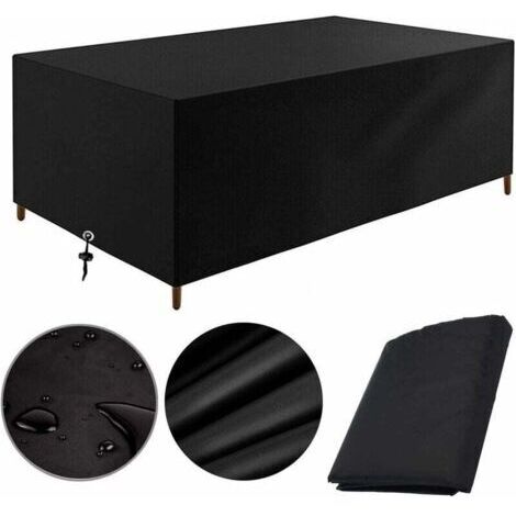 Funda para muebles de jardín de 180x100x75cm, funda protectora para mesa de jardín y muebles de exterior, impermeable y resistente al viento, a los rayos UV y al frío. (1/4)