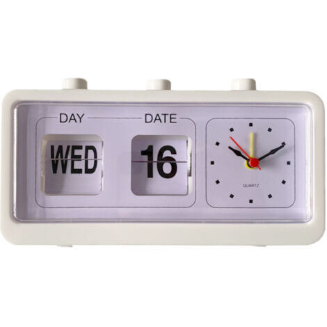 Despertador de escritorio, calendario manual con saltos, despertador de escritorio para sala de estudio, oficina, blanco (1/4)