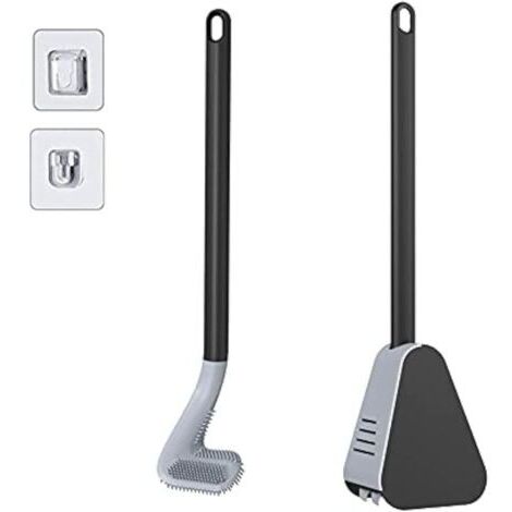Cepillo de baño con soporte y cabezal, cepillo de baño de silicona con mango largo (negro) (1/4)