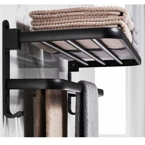 Toallero de baño, estante de almacenamiento plegable, aluminio, soporte de pared para toallas de baño (40 cm, negro), Enle (1/4)
