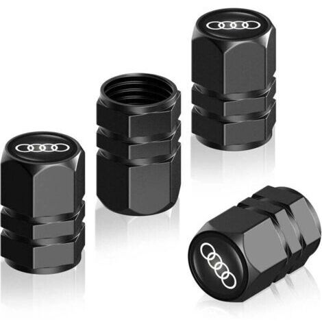 tapones de válvula para automóvil, tapones de válvula de metal con logotipo, compatibles con Audi A1 A3 RS3 A4 A5 A6 A7 RS7 A8 Q3 Q5 Q7 R8 Serie S, accesorio para neumáticos, color negro. (1/4)