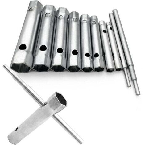 Juego de 10 llaves tubulares de 6 a 22 mm, llaves para tubos, llaves para bujías para enroscar bujías, desmontar/montar grifos y mezcladores, aflojar pernos inaccesibles. (1/4)