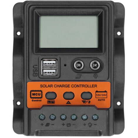 Controlador de carga solar con pantalla LCD, puerto USB doble, regulador de descarga de 12V-24V CC, 30A (1/4)