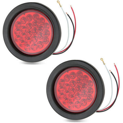 Luz trasera redonda de 4 pulgadas para remolque, de alto brillo, roja, con 24 LED, luz de freno impermeable, adecuada para camiones pesados, barcos y furgonetas. (1/4)