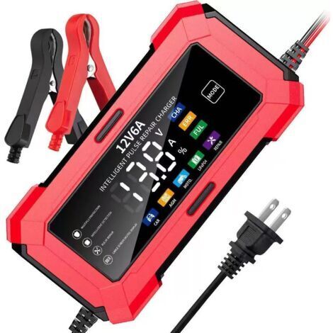 Cargador de 12V 6A con pantalla roja para baterías de coche, baterías de motocicleta de 12V y cargadores de baterías de 12V. (1/5)