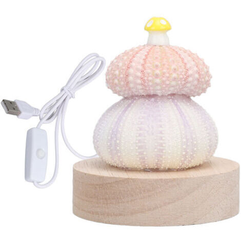 Luz nocturna LED blanca cálida, enchufe USB, cuerpo de concha natural, bonita decoración de seta, luz nocturna para mesita de noche. (1/4)