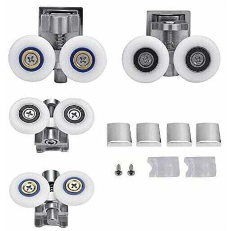 Rodillos para puertas de ducha de 26 mm, rodillos dobles para puertas correderas de ducha, rodillos inoxidables para puertas de ducha con mamparas de cristal de 6-8 mm, efecto estrellado, 2 pares. (1/4)