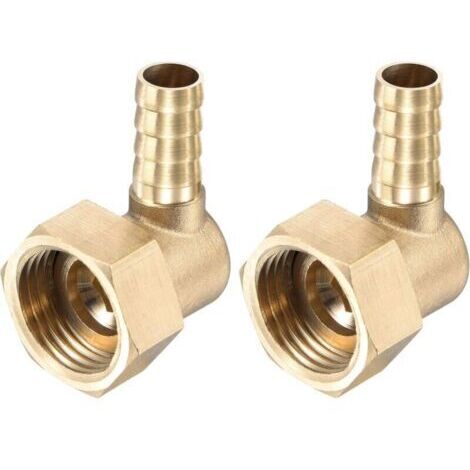 Codo de manguera de latón con conexión de púas, 10 mm x conector hembra G1/2 con tuerca giratoria para agua, combustible y aire - Paquete de 2 (1/5)