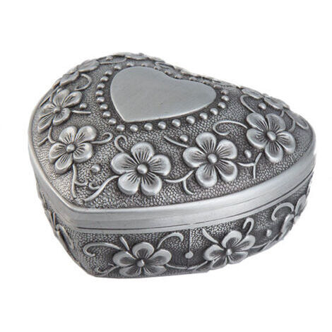 Caja de joyería vintage con forma de corazón - Pequeño organizador antiguo para anillos, pendientes y collares. (1/4)