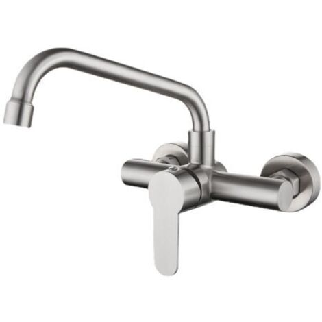 Grifo de cocina mural de acero inoxidable 304, apto para fregonas, fregaderos de piscina, balcones y lavaderos. Grifo giratorio de agua fría y caliente. Diámetro del asiento de la válvula: 3,2 cm. Col