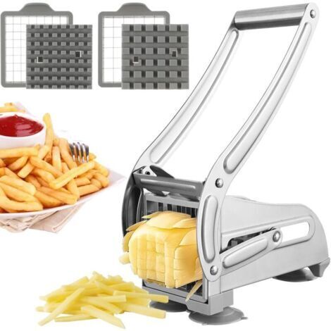 Cortador de patatas, cortador profesional de patatas fritas, cortador de patatas fritas de acero inoxidable con 2 cuchillas de repuesto, cortador manual antideslizante de patatas fritas, cortador de p (1/5)