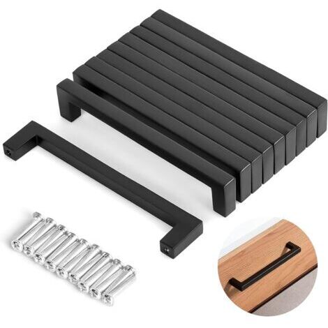 Juego de 10 tiradores para armarios de cocina, muebles, cajones y puertas de armarios, de acero inoxidable negro, con una separación entre centros de 192 mm. (1/4)