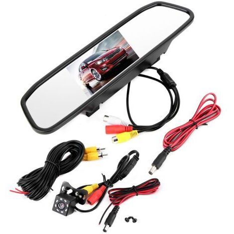 Monitor de espejo retrovisor para coche HD de 4,3 pulgadas con 8 LED, visión nocturna y cámara de marcha atrás resistente al agua. (1/4)