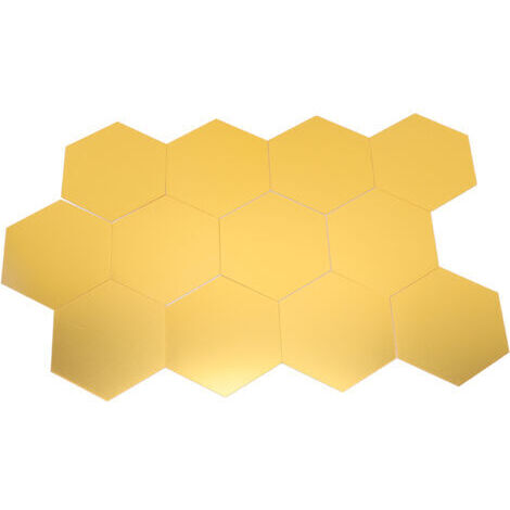 12 pegatinas hexagonales doradas para espejos de pared, espejos acrílicos grandes para pared, ideales para cocina, baño, dormitorio y sala de estar. Color dorado. Tamaño XL: 15 cm. (1/4)