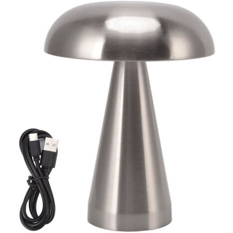 Lámpara de mesa moderna minimalista de estilo industrial con forma de seta, 3 colores, regulable, recargable, con innovador control táctil, color plata. (1/4)