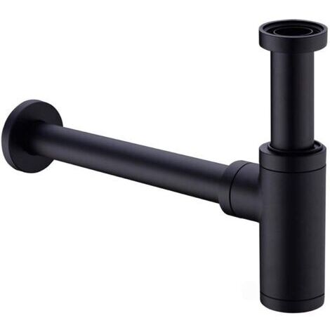 Sifón de latón para lavabo, sifón universal con tubo de extensión de 200 mm, sifón ajustable de 1 1/4 x 32 mm, a prueba de olores y fugas, color negro mate. (1/4)