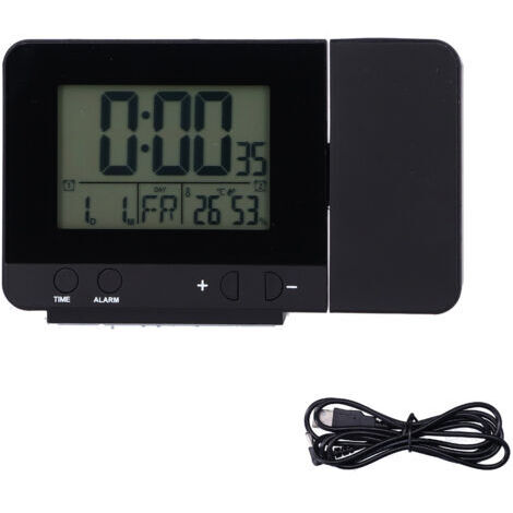 Reloj de proyección negro con pantalla LCD de temperatura y hora, reloj con carga USB para el hogar. (1/4)