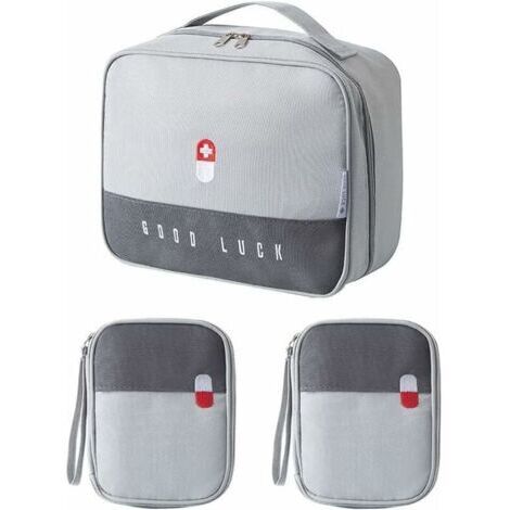 Bolsa de almacenamiento de medicamentos de 3 piezas, botiquín de primeros auxilios portátil, caja médica, botiquín de primeros auxilios vacío, bolsa médica de emergencia impermeable para el hogar, via (1/5)