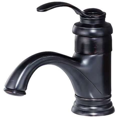 Grifo de baño vintage, grifo de lavabo monomando de latón, grifo de lavabo moderno, agua caliente y fría ajustable, 3/8 de pulgada, negro (1/5)