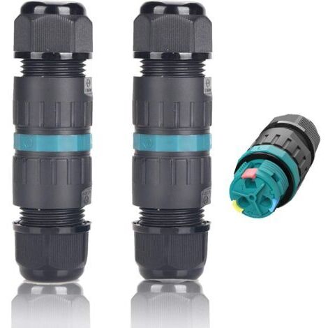 Paquete de 2 conectores de cable impermeables IP68 de Ø5 mm a Ø9 mm, con certificación TÜV, de 3 pines, para conexión eléctrica exterior, para jardín, con base de 2 vías. (1/4)