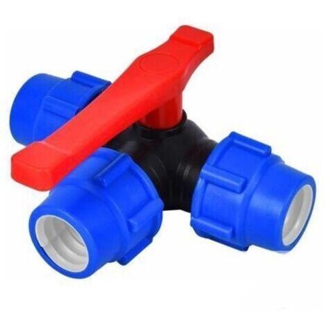 Válvula de bola de conexión rápida de tres vías de 32 mm para tuberías de PVC/PE con interruptor rápido y conector en T (Tamaño: 32 mm, Color: Azul/Negro aleatorio) (1/4)