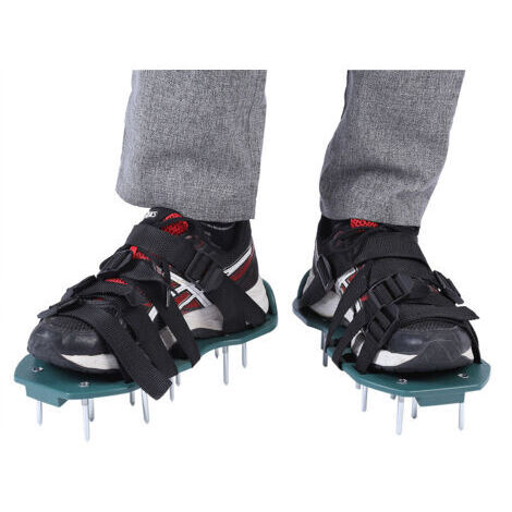 1 par de sandalias aireadoras para césped, zapatos resistentes con clavos para césped, herramienta de jardinería y hebilla (4 correas) (1/4)