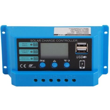 Controlador de carga solar de 12V/24V, regulador de carga para paneles solares, apto para vehículos recreativos domésticos, 20A (1/4)